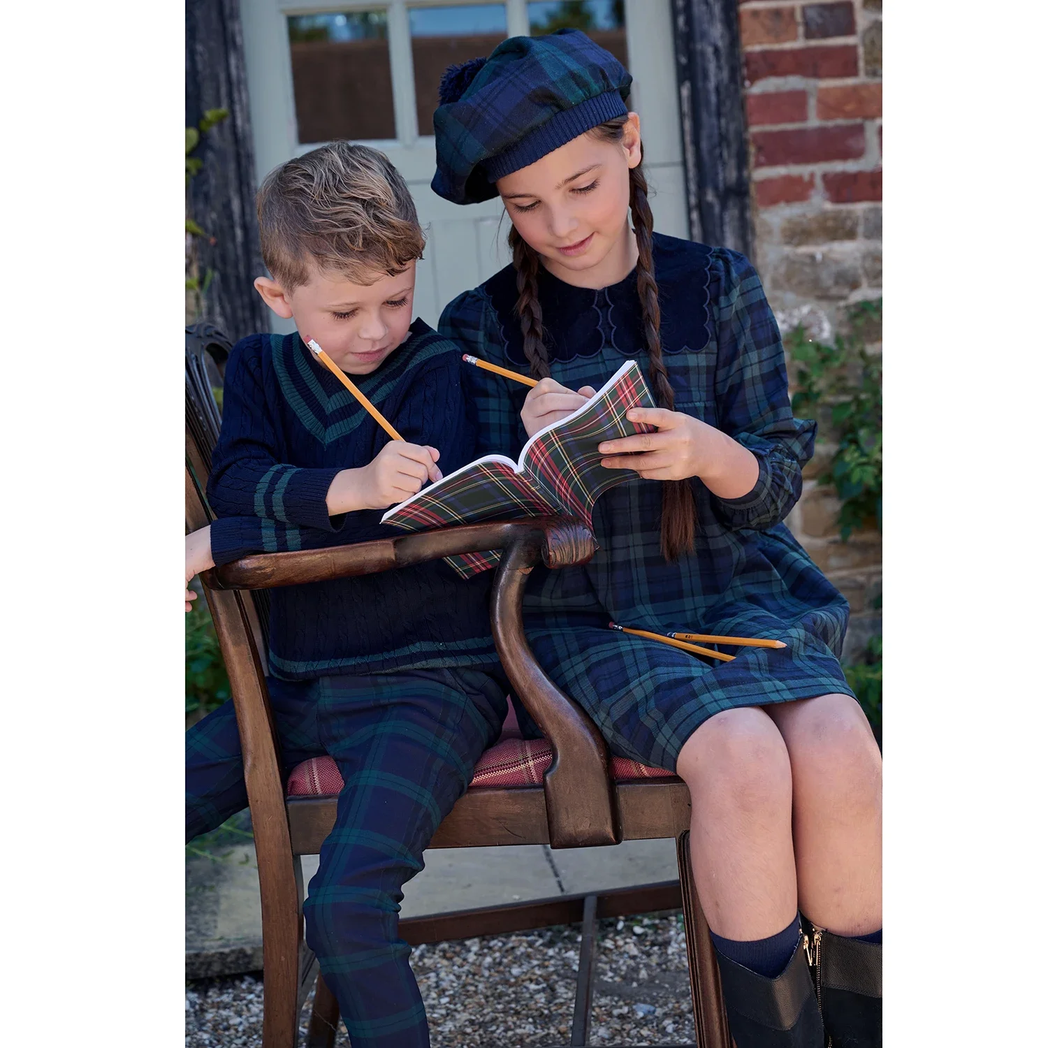 AS Navy Collection AW25 Girls Plaid Dress Two Color Patchwork Sweater Baby Romper Boys Blazer Pants Family Matching Clothing - Image 4