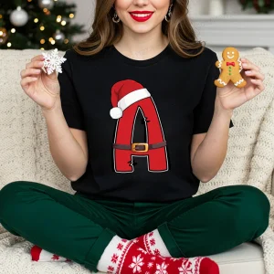 2026 Christmas Family Matching Outfits Santa Claus Alphabet Print Tshirts for Mother Father Kids Family Party Xmas Gift Clothing