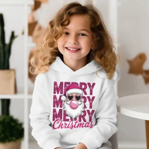 Children's Clothing Santa Christmas Pink Bubble Print Girl Boy Hoodies Xmas Holidays Long Sleeve Clothes Merry Christmas Sweater