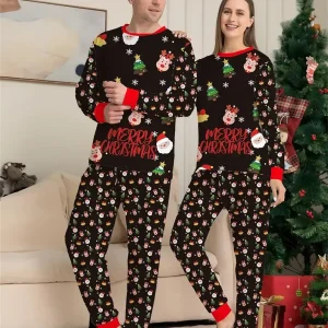 New Year Christmas Casual Family Matching Pajamas Set Women Men Baby Kids Bear Print Sleepwear Nightwear Autumn Winter Clothes