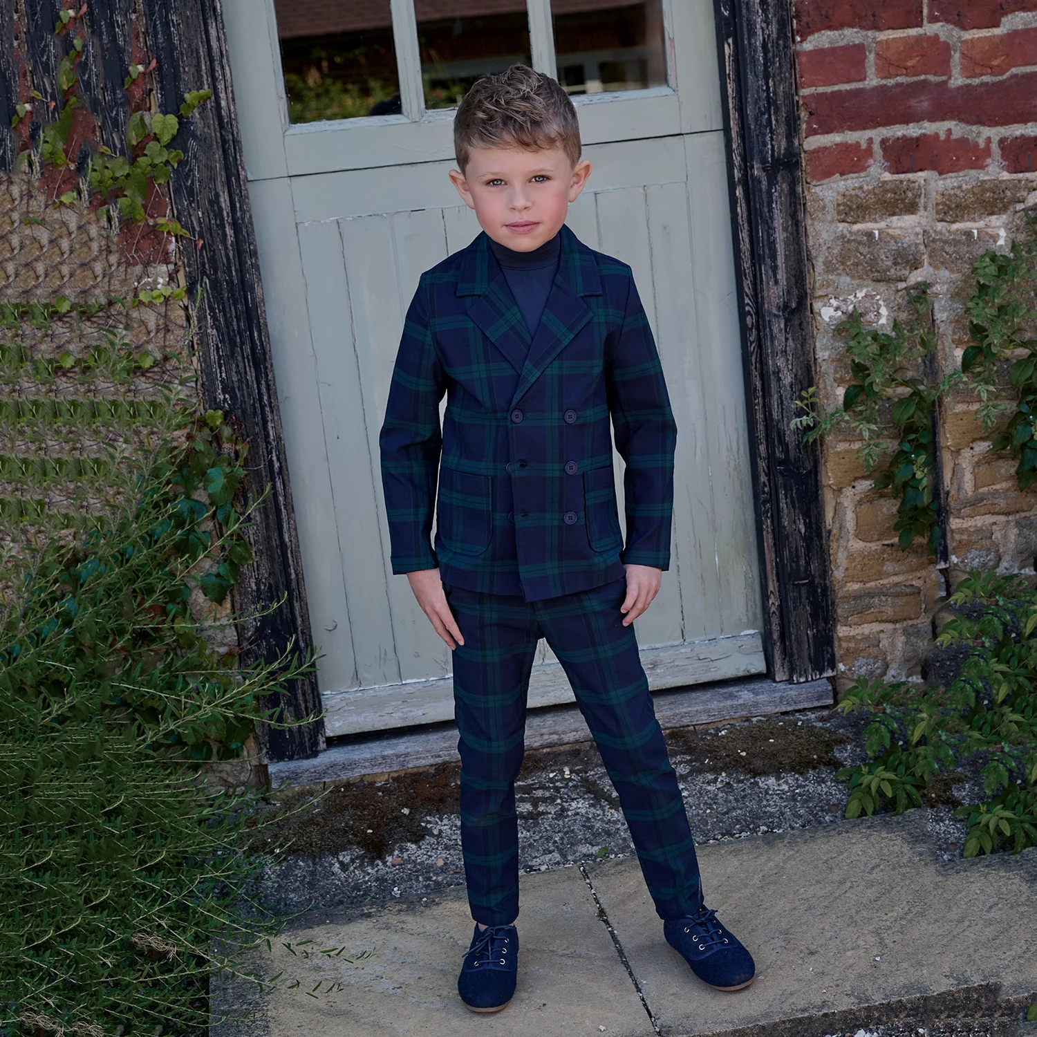 AS Navy Collection AW25 Girls Plaid Dress Two Color Patchwork Sweater Baby Romper Boys Blazer Pants Family Matching Clothing - Image 5