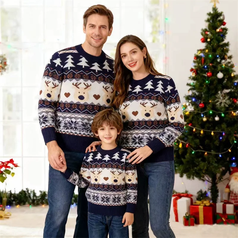 Christmas Family Matching Outfits Boys Girls Adult Cartoon Sweaters Mom Son Thermal Knitwear Autumn Dad Daughter Pullover - Image 2