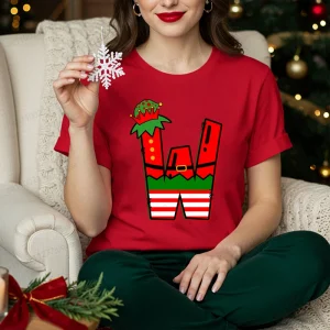 Family Christmas Matching Outfits 2026 Santa Alphabet T-Shirt Family Vacation Group Clothing for Parents Kids Xmas Family Outfit