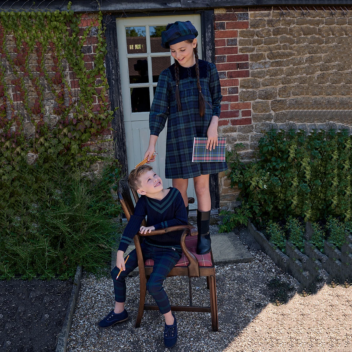 AS Navy Collection AW25 Girls Plaid Dress Two Color Patchwork Sweater Baby Romper Boys Blazer Pants Family Matching Clothing - Image 2