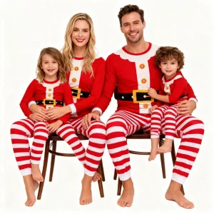 Family Matching Christmas Pajamas Sets Mother and Kids Match Clothes Santa Claus Red Striped Family Look Clothes Cotton Pyjamas