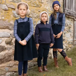 AP 2025 AW corduroy collection navy blue kids girls boys jumper dress skirt family matching clothes casual plaid clothes