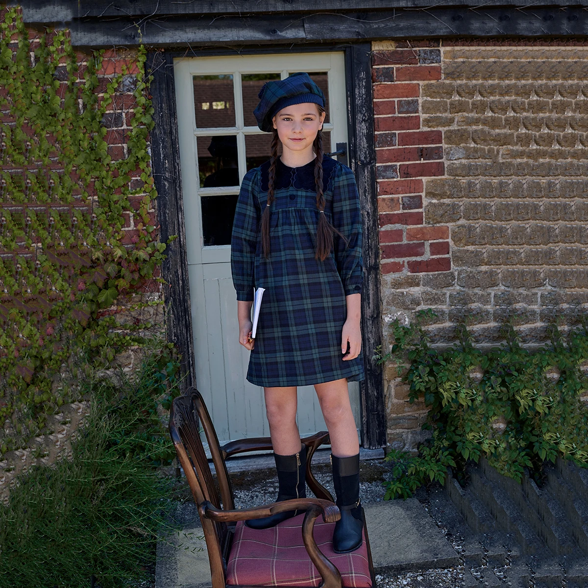 AS Navy Collection AW25 Girls Plaid Dress Two Color Patchwork Sweater Baby Romper Boys Blazer Pants Family Matching Clothing - Image 3