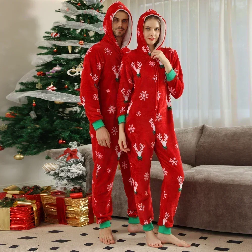 New Family Christmas Clothes Red Flannel Pajamas Warm Soft Jumpsuit Print Parent-child Matching Outfits Hooded Romper Xmas Look - Image 5